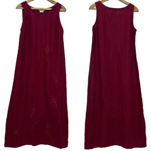 JohnPaulRichard Vintage 90s 100% Linen Shift Floral Embroidered Maxi Dress